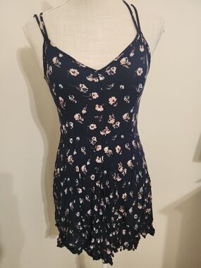 American Eagle Outfitters Navy Floral Mini Dress with Peach Accents